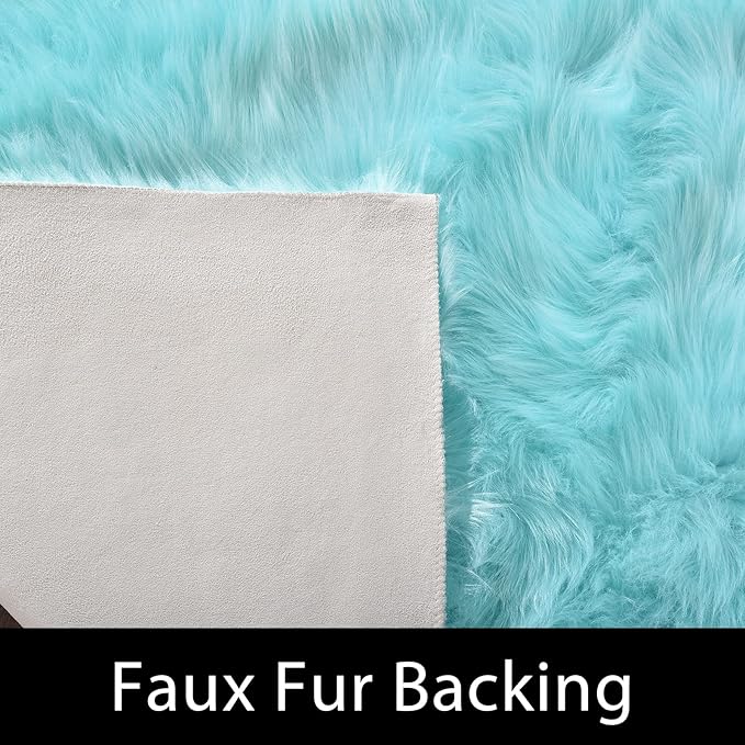 Latepis Light Blue Faux Fur 5x8 Alfombras para Salas Washable Sheepskin Fluffy Shag Rug for Living Room Bedroom Soft Plush Rugs Home Decor Rectangle