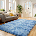 Andency Soft Area Rugs for Living Room Bedroom, 5x8 Fluffy Shaggy Bedside Rug, Non-Slip Large Shag Fuzzy Plush Carpets for Bedroom Kids Dorm Nursery Home Decor Aesthetic, Tie-Dyed Blue