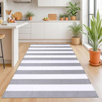 KOZYFLY Grey and White Striped Rug 4'x6' Indoor Outdoor Rug Cotton Hand-Woven Washable Striped Layered Doormats for Front Door/Kitchen/Farmhouse/Entryway/Patio