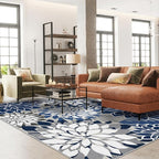 Colorful 6x9 Outdoor Area Rug Washable Multicolored Patio Rug Tropical Botanical Floral Chenille Waterproof Outdoor Carpet Non-Slip for Patio, Deck, Backyard, Porch, Blue