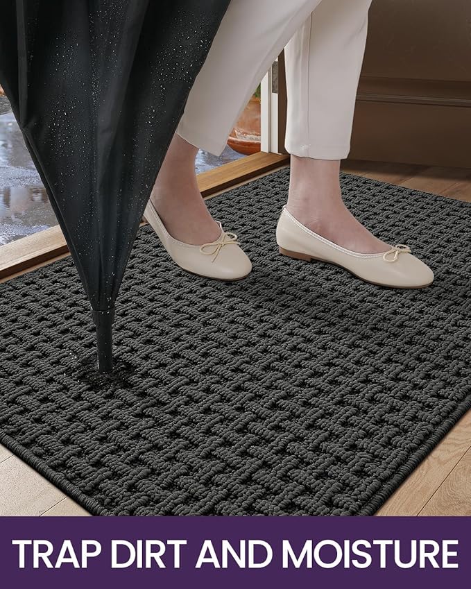 DEXI Front Entryway Door Mat Non Slip 36x60, Washable Entry Way Mats Inside Entrance Low Profile, Welcome Doormat Dirt Trapper for House Floor Home Porter Hall Backdoor Area, Dark Grey