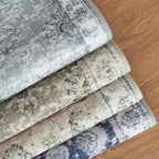 jinchan Fiora Washable Area Rug 8x10 for Living Room Soft Faux Wool Ultra-Thin Stain Resistant Non-Slip Distressed Vintage Floral Large Carpet for Bedroom Dining Room Home Office Nursery(Grey, 8'x10')