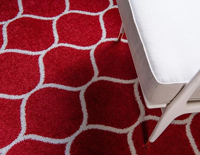 Rugs.com Lattice Frieze Collection Rug – 2' x 13' Runner Red Medium Rug Perfect for Living Rooms, Large Dining Rooms, Open Floorplans
