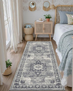 DEXI Hallway Runner Rug 3x10, Distressed Non Slip Runners Carpet, Boho Vintage Soft Thin Indoor Rug, Stain Resistant Washable Entry Mat for Entryway Kitchen Laundry Room Living Room, Blue Grey