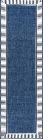 Nuloom Asha Navy/Ivory, 2' x 6', Casual, Striped Border, Soft and Cozy, High Traffic, Stain Resistant, Easy Clean, Durable Runner for Indoor/Outdoor Patio, Deck, Porch, Garden, Courtyard