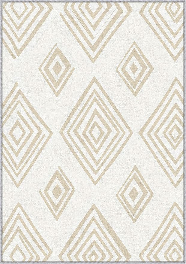 Washable 2x3 Modern Geometric Small Rug Entryway, Abstract Diamond Design Indoor Door Mat for Bedroom Entrance, Modern Geometric Home Decor, Low Pile, Non Slip, Kids & Pet Friendly (N4173)