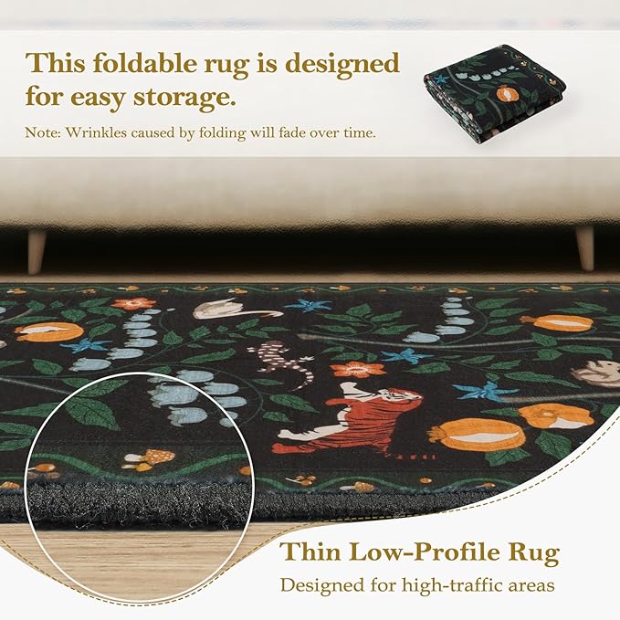 Collive 2x3 Small Entryway Rug, Jungle Animal Washable Kitchen Rugs Soft Non Slip Bathroom Mats, Ultra-Thin Door Mat Indoor Entrance Black Stain Resistant Throw Carpet for Bedroom Entrance