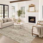 Area Rugs 4x6 for Living Room, Vintage Washable Rugs for Dining Room, Kitchen, Non-Slip Area Rug Brown