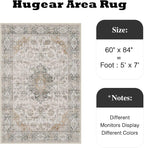 HUGEAR Retro Taupe Green Area Rug 5x7 Machine Washable Living Room Rugs Distressed Vintage Floral Low Pile Carpet Bedroom Office Dining Room Laundry Room Non Slip Soft Lightweight