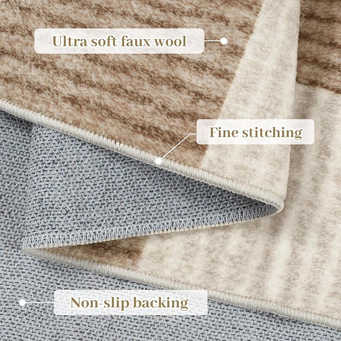 LIVEBOX Machine Washable Area Rug 6x9 Checkered, Non Slip Soft Large Bedroom Living Room Rug Farmhouse Neutral Classic Geometric Boys Rug, Indoor Carpet for Den Dorm Playroom(Brown,6'x9')