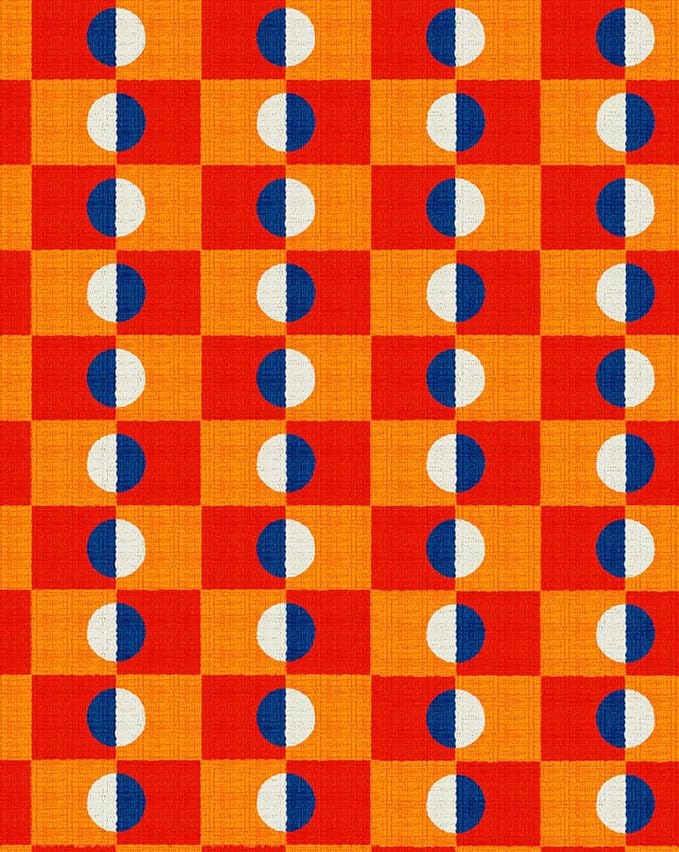 Modern Checkerboard Area Rug with Orange and Red Pattern Vibrant Non Slip Washable 7x12 Rugs for Living Room Dining Room Bedroom Home Office Playroom Large Indoor Carpet Durable Bathmat