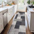 Modern Geometric Patchwork Indoor Runner Rug for Living Room, Charcoal 2'x 6' Rug Rockwood Collection Hardwood Floors Decor for Bedroom, Grey Throw Carpet for Office Entryway Dining Room