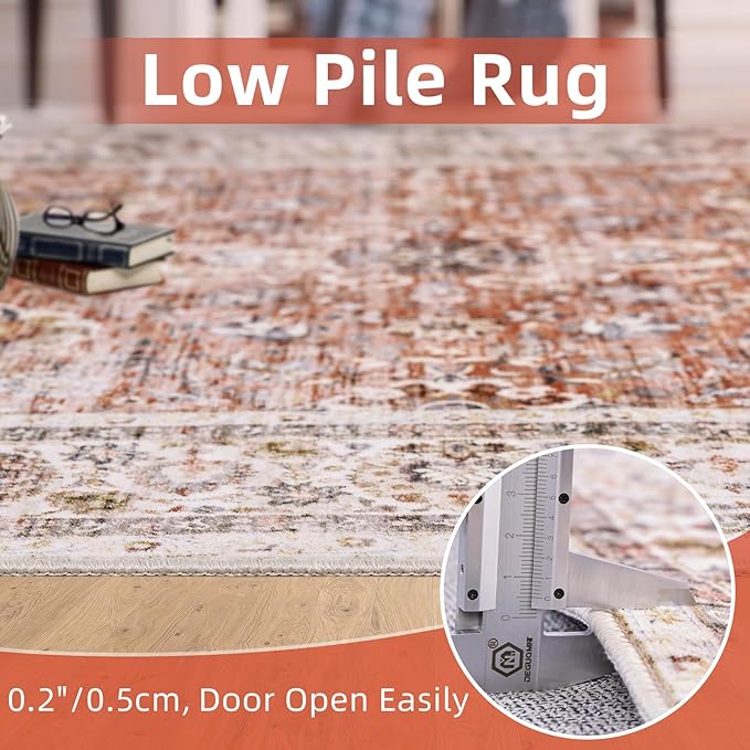 Deerly Vintage Runner Rug 3x7 Runner Rugs for Hallway Non-Slip Kitchen Runner Rug with Rubber Backing Washable Rug Runner for Bedroom Distressed Brick Red