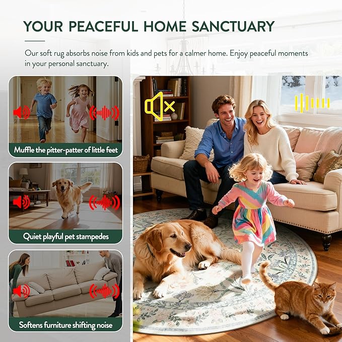 Lahome Boho Rugs for Living Room, Washable Large 8 x 10 Area Rugs for Bedroom Non Slip, Soft Ultra-Thin Distressed Floral Throw Carpet for Office Dining Room, Cream/Multi