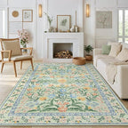 Morebes Boho Washable 6x9 Area Rugs for Living Room, Soft Vintage Floral Girls Bedroom Rug Non Slip, Indoor Floor Carpet for Nursery Kids Playroom Home Office, Green/Multi
