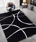 YIHOUSE Modern Washable Area Rug for Living Room Bedroom - Large Abstract Black and White Rug Non-Slip Ultra-Thin Home Decor (Dark Curve, 6'x9'ft)