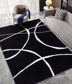 YIHOUSE Modern Washable Area Rug for Living Room Bedroom - Large Abstract Black and White Rug Non-Slip Ultra-Thin Home Decor (Dark Curve, 6'x9'ft)