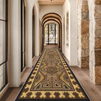 Brown Geometric Runner Rug, 3x12ft Hallway Runner Washable Rug, Corridor & Foyer High-Traffic Rugs, Indoor Durable Non-Slip Mat, Vintage Southwestern Decorative Home Carpet