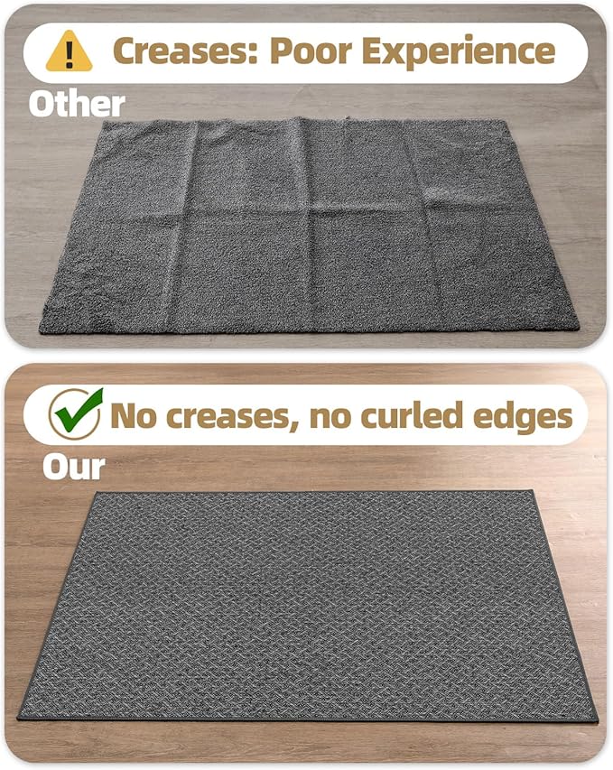 Color&Geometry Ultra Thin Indoor Door Mat Non Slip Rubber Backed Dirt Trapper 24"x36"(Rolled-up NO Creases), Rugs for Entryway, Front Door Mat Indoor Washable Low-Profile Entry Mat, Grey