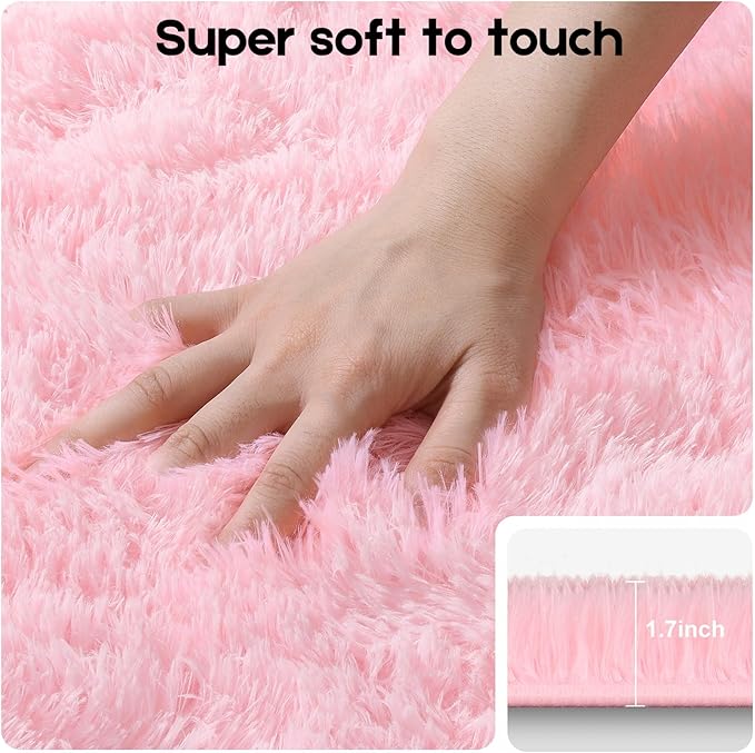 Pink Rugs for Living Room, Fluffy Large 6x9 Area Rugs for Bedroom, Soft Shag Fuzzy Non-Slip Carpet for Kids Boys and Girls Nursery Room Dorm Indoor Home Decor (Pink, 6ft x 9ft)