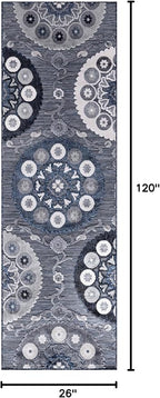 CAMILSON Runner Outdoor Rugs Oriental Retro Traditional Floral Medallion Area Rug 2x10 Non-Shedding Stain Resistant Indoor Carpet for Bathroom Hallway Kitchen Office (2 x 10 / Navy Blue)