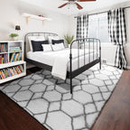 ONASAR Area Rugs for Living Room, Washable 7x10 Fluffy White and Grey Rug for Bedroom, Geometric Moroccan Indoor Shaggy Boho Soft Plush Floor Carpet for Kids Teen Nursery Dorm Home Decor Aesthetic
