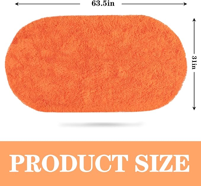 Soft Fluffy Area Rug for Bedroom, Orange Fuzzy Shaggy Oval Throw Rugs for Bedside, Non-Slip Cozy Plush Shag Carpet for Girls Kids Room Nursery Dorm Living Room, 2.6 x 5.3 Feet