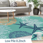 Tritard Coastal Area Rugs Nautical Beach Themed Non-Slip Machine Washable Rugs Modern Floor Carpet for Living Room Bedroom, 5x7, Teal and Turquoise