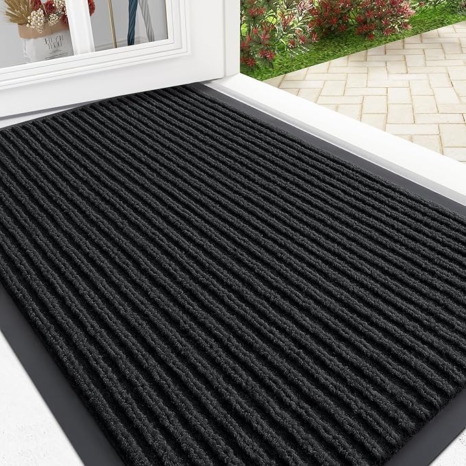 OLANLY Front Door Mat Indoor Outdoor Entrance, Waterproof Heavy Duty Doormat, Fade Resistant, Low Profile, Easy Clean Patio Porch Welcome Floor Mats for Entry, 35x23, Black