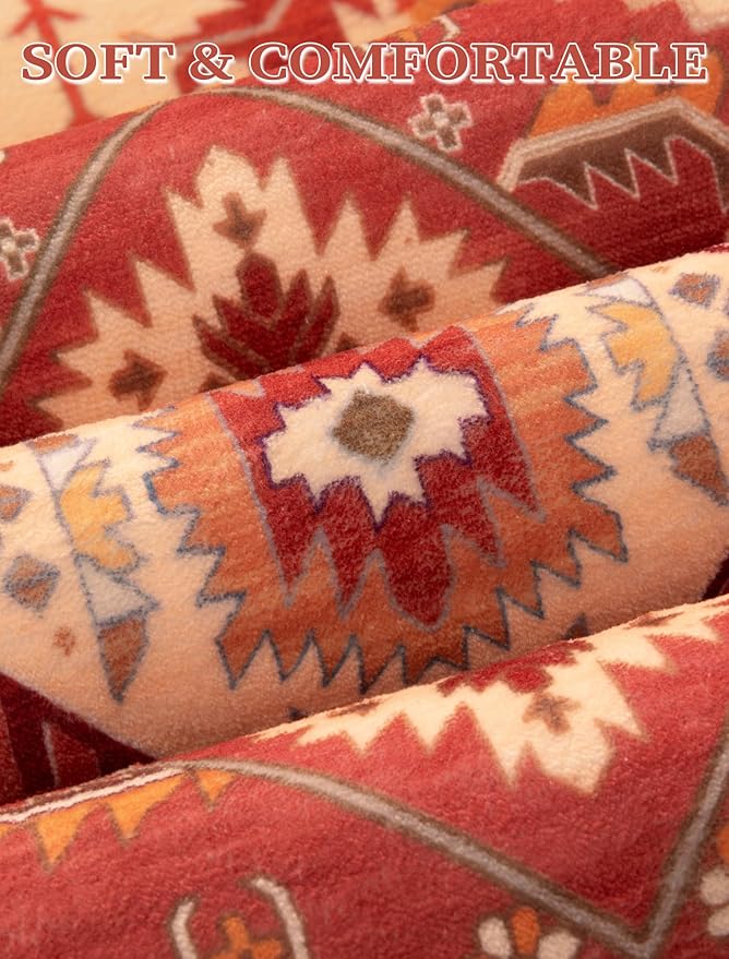 SERISSA Boho Washable Runner Rug, 2x6 Rug Runner Non-Slip Vintage Red Beige Hallway Kitchen Runner Rug Ultra Soft Print Distressed Floor Carpet Runner for Bedroom Bathroom Laundry Living Room