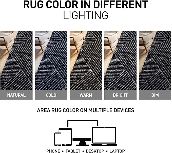Rugshop Geometric Diamond Stripe Shag Area Rug Anthracite Dark Gray 4' x 6' Ideal for Small Living Rooms, Offices, or Beside The Bed