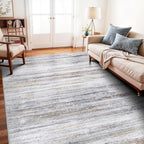6x9 Area Rug for Living Room: Non-Slip Washable Rugs for Dining Room Bedroom Study Home Office - Easy-to-Clean Stain and Water Resistant Carpet - Soft Low-Pile Mat Beige Grey