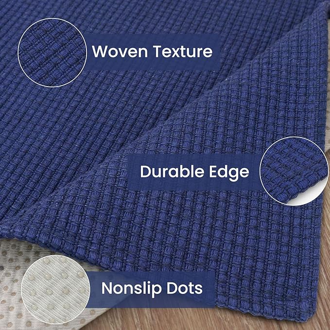 IOHOUZE Washable Area Rug 6x9 Non Slip Rugs for Living Room, Dining Room Rugs Bedroom Rug, Woven Braided Indoor Floor Carpet for Living Room Nursery Office, Royal Blue/Navy