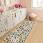 Runner Rug for Entryway: 2.6x8 Kitchen Rugs Non Slip Washable Ultra-Thin Soft Floral Carpet Indoor Floor Stain Resistant Carpets for Hallway Bedroom Kitchen Laundry Bathroom Dorm Green