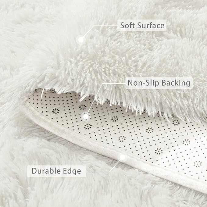 Beglad Fluffy Area Rugs 3 x 5 Feet, Modern Minimalist Style Shag Rugs, Non-Slip Indoor Carpet Soft Rugs for Bedroom, Living Room Cream White