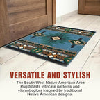 YHSF South West Native American Area Rug C318 - Easy Clean, Thick, Soft, Durable Native Tribal American Indian Inspired Rug for Bedroom/Living Room and More - Blue-Green, 5 ft 11 in x 8 ft 6 in