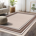 Beverly Rug Non Slip Area Rugs 5x7 Modern Bordered Non Skid Rubber Backing Soft Area Rug for Living Dining Room Easy to Clean Non Shedding Kitchen Bedroom Indoor Carpet 5 x 7 Beige-Brown