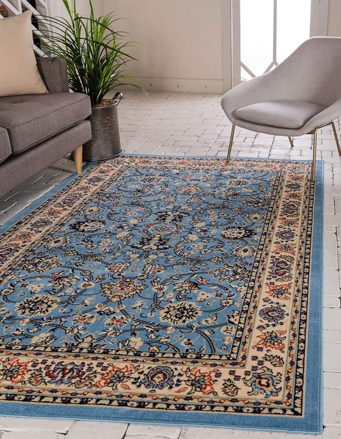 Unique Loom Sialk Hill Collection Area Rug - Washington (7' x 10' Rectangle Light Blue/Navy Blue)