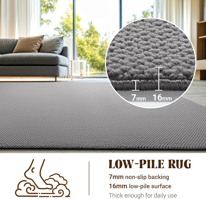 Shilucheng Wool Rug 4.7x7 Non-Slip, Blend 80% Wool and 20% Cotton Rugs for Living Room, Bedroom, Dinning Room, Soft Durable Cotton Backing Modern Area Rug (Gray)