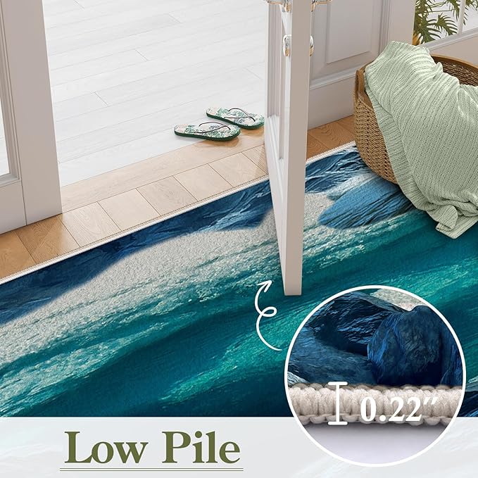 Blue Cave 3D Rugs for Bedroom, 4x5ft, Illusion Natural Landscape Blue Water Pool Entryway Rug, Rubber Backed Non Skid Low Pile Carpet，Foldable Soft No Crease Mats for Sofa Indoor