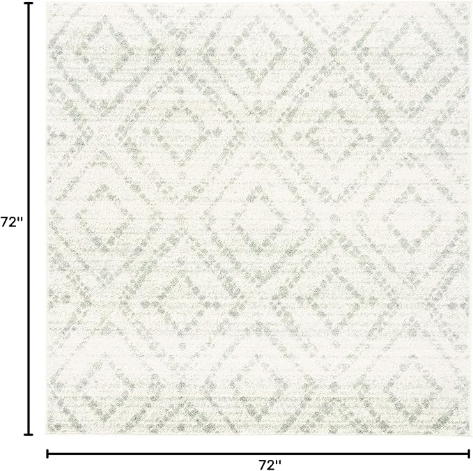 SAFAVIEH Adirondack Collection Area Rug - 6' Square, Ivory & Green, Modern Diamond Distressed Design, Non-Shedding & Easy Care, Ideal for High Traffic Areas in Living Room, Bedroom (ADR131X)