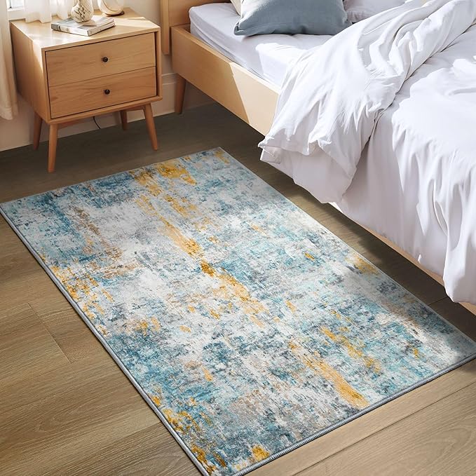 Entrance Rugs Indoor 2x3 Blue Entry Rug Washable Abstract Small Area Rug Non-Slip Low Pile Throw Rugs for Entryway, Kitchen Floor, Front Door Indoor Door Mat, Bathroom, Bedroom Bedside