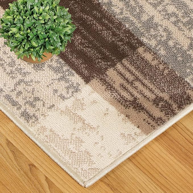 SUPERIOR Indoor Area Rug, Jute Backed, Modern Geometric Patchwork Floor Decor for Bedroom, Office, Living Room, Entryway, Hardwood Floors, Rockwood Collection, 9' x 12', Slate