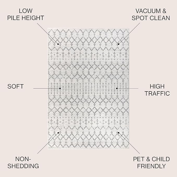JONATHAN Y Boho Vintage Diamond Cream/Gray Indoor Area Rug 12X15 ft, Moroccan Hype for Living Room, Bedroom, Kitchen, Office, Easy-Cleaning, High Traffic, Pet-Friendly, Non-Shedding (MOH101B-15)