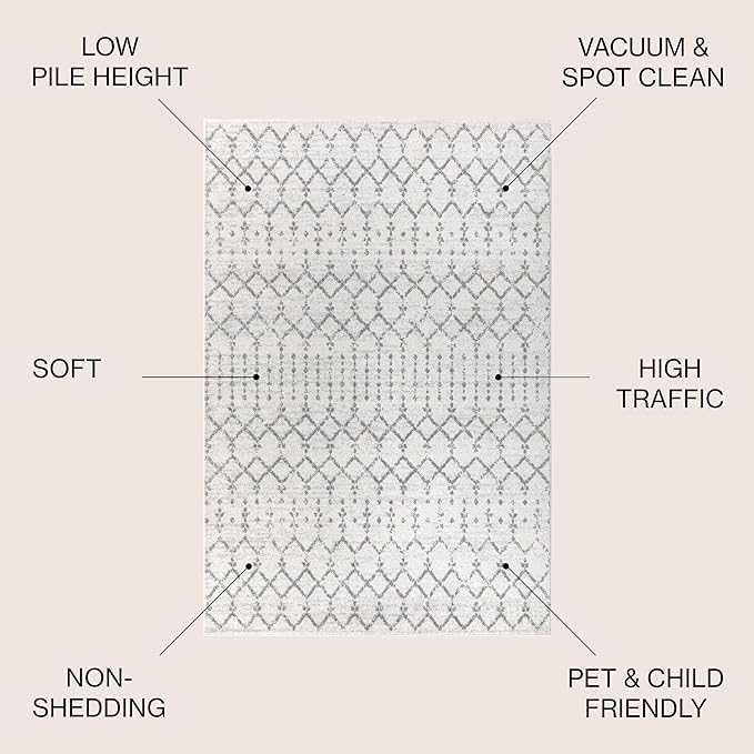 JONATHAN Y Boho Vintage Diamond Cream/Gray Indoor Area Rug 5X8 ft, Moroccan Hype for Living Room, Bedroom, Kitchen, Office, Easy-Cleaning, High Traffic, Pet-Friendly, Non-Shedding (MOH101B-5)
