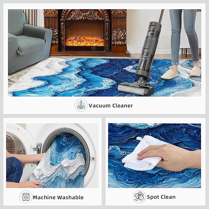 2x4 Ocean Waves Runner Rug for Hallway - Abstract Waves Kitchen Mat, Abstract Art Kitchen Runner Rug Soft Non Slip Anti Fatigue for Laundry Room Indoor Hallways