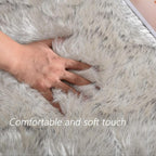 Latepis Area Rug 5x8 Living Room Rugs White with Grey Tips Large Bedroom Fluffy Shag Rugs Washable Faux Fur Rug for Dorm Soft Rugs Home Decor Rectangle