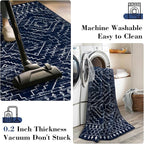 Wonnitar Washable Runner Rug for Kitchen, 2'6"x8' Moroccan Blue Hallway Carpet Runner, Non-Slip Long Geometric Rustic Entryway Floor Runner Soft Throw Mat for Bedroom Bathroom Closet (Blue,2'6"x8')
