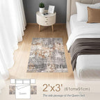 2x3 Entryway Area Rug: Washable Neutral Modern Abstract Small Rug - Non-Slip Low Pile Throw Indoor Carpet for Entrance Kitchen Front Door Mat Bathroom Entry Kids Room - Grey Brown