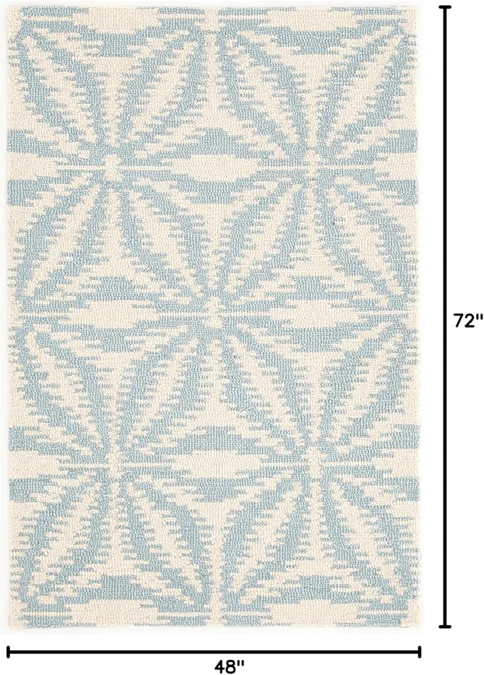 Dash & Albert Aster Sky Hand Micro Hooked Wool Rug, 4 X 6 Feet, Blue Geometric Pattern